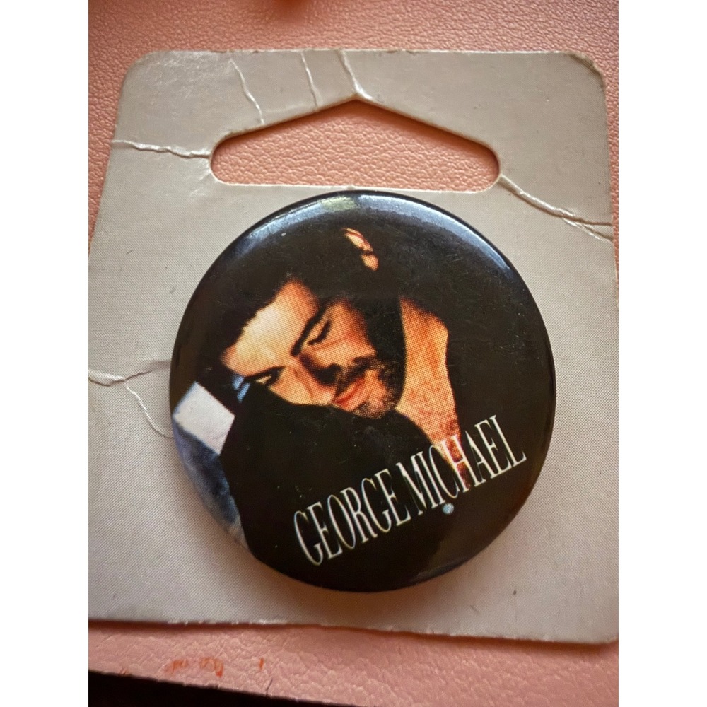 Vintage George Michael Button Up Pin Back Badge 80s Faith Era Music Memorabilia